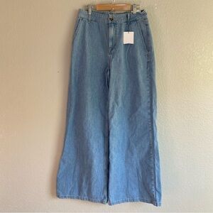 Zara High Rise Seamless Wide Leg Long Length Rigid Jeans
